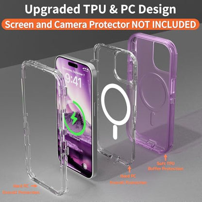 Follaroma Magnetic for iPhone 15 Case, Heavy Duty Phone Cases, Purple, 6.1" | Compatible with MagSafe, Heavy Duty Shock proof Protection, Military-Grade Anti-Drop, Dual Layer Transparent Protective Cover - color: Purple, size: iPhone 15 6.1''
