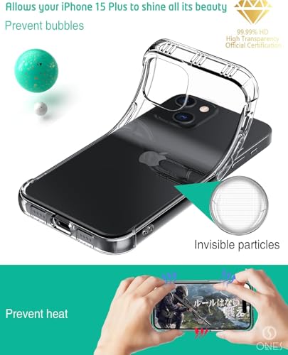 ONES Clear Case for iPhone 15 Plus Anti-Yellowing Crystal Clear Case, Military-Grade Shockproof Slim Transparent Phone Cover with Camera Guard - color: HD High Transparency, size: iPhone 15 Plus