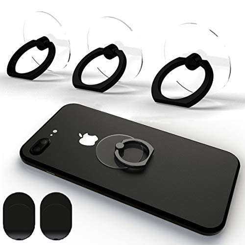 Tomorotec 3 PCS Phone Ring Holder Clear Grip Kickstand 360° Rotation, Black - color: Black