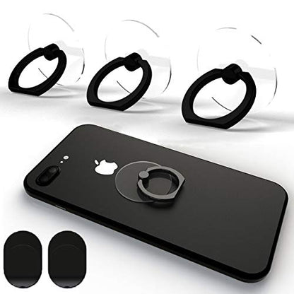 Tomorotec 3 PCS Phone Ring Holder Clear Grip Kickstand 360° Rotation, Black - color: Black
