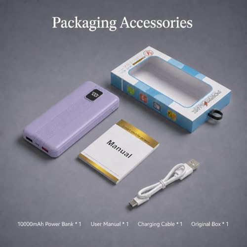 10000mAh Portable Charger with 4 Built-in Cables, 22.5W Fast Charging Power Bank, LED Display, Slim Travel Battery Pack for iPhone 17/16/15/14, Samsung Galaxy, iPad & More - color: Purple