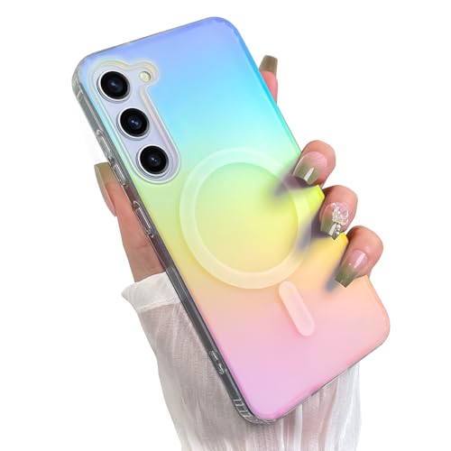 Cute Case for Samsung Galaxy S23 Plus Case, Gradient Iridescent | Compatible with Magsafe, Aesthetic Girly Translucent Blue & Pink Glitter Rainbow Magnetic Phone Cover for Women Girls - color: Gradient Blue & Pink, size: Samsung Galaxy S23 Plus
