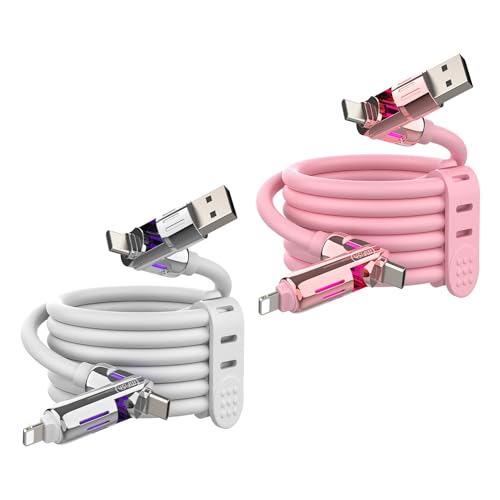 MFish 2-Pack 240W 4-in-1 Multi Charging Cable, Pink+White, 6.6FT - color: Pink+White, size: 2-Pack 6.6FT