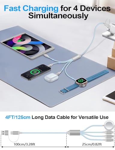 4-in-2 Multi Charging Cable for Apple Watch Charger/iPhone/Samsung Charger - color: 2-Blue+Blue, size: 1.2M