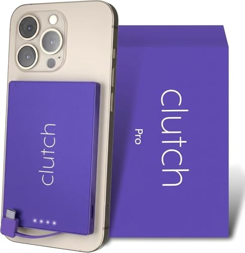 Clutch - Pro USB-C Portable Charger - Compatible with iPhone 15, 16, 17 & Android Devices - Power Bank Magnetic Battery - TSA Travel Approved - USB Rechargeable - Built-in Cable - 5000 mAh - 3.7oz - color: Purple