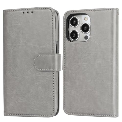 Bocasal Detachable Wallet Case Card Holder for iPhone 15 Pro, Grey | RFID Blocking Kickstand Card Slots Holder PU Leather Magnetic Shockproof Wrist Strap Removable Flip Protective Cover 6.1 inch - color: Gray