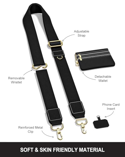Nipichsha Crossbody Phone Strap with Wallet, Clip and Go Strap for Phone - color: Z-solid Black