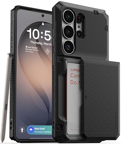 VRS DESIGN Damda Glide Pro for Samsung Galaxy S26 Ultra Case (2026), [US Patented] Semi-Automatic Card Holder Wallet Case [Stores 4 Cards], Heavy Duty Rugged Shockproof Protective Cover (Matte Black) - color: Matte Black