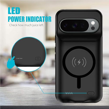 Battery Case for Pixel 9/10 Pro XL,Full Encircle 10000mAh High Capacity Rechargeable Portable Charger Case Extended Battery Pack with Pixel 9/10 Pro XL(6.8inch) Wireless Cover with Carplay-Black