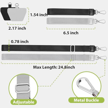 takyu Phone Lanyard, 2 Pack Crossbody Anti-Drop Neck and Wrist Strap with 2 Pcs Tether Patches, Secure Hands-Free Compatible for iPhone Samsung Perfect for Nurses, Teachers, Travel, Hiking Black+Gray - color: Black + Grey