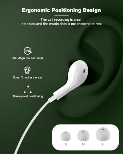 USB C Headphones Wired for iPhone 15 Plus 16 Pro Max 17 Air iPad Pixel 10a - color: White