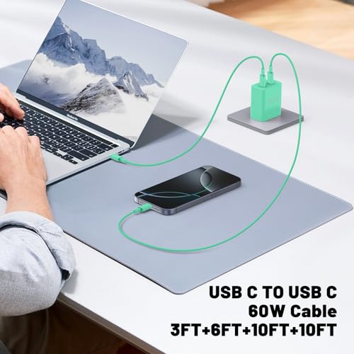 QZIIW iPhone 17 16 15 Pro Max Fast Charger,45W Dual Port USB C Fast Charger - color: Green, size: 3FT+6FT+10FT+10FT