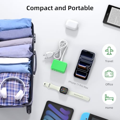 100W 6 in 1 USB Charger, 50% Smaller Charging Station for Multiple Devices - color: D-Green