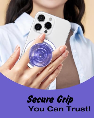 Svanove Magnetic Phone Grip Compatible with Magsafe, Mag Safe Translucent Clear Grip Collapsible Kickstand for iPhone Samsung Pixel, Cute Transparent Silicone Removable Phone Stand Holder, Lilac - color: Lilac, style: Magnetic