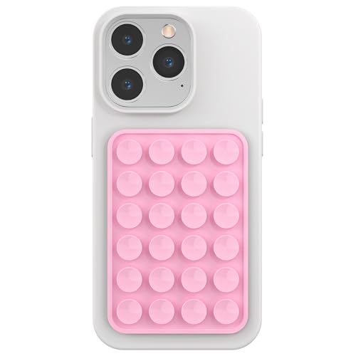 Silicone Phone Sticky Grip, Suction Phone Case Mount for iPhone and Android, Hands-Free Sticky Cell Phone Grip, Mobile Fidget Mirror Holder for Selfies and Videos - color: Chalk Pink
