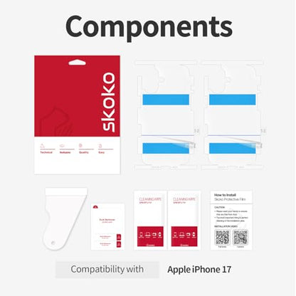 skoko [2Sets in 1 Pack Matte Back & Side Edge Full Body Cover Protective Film for iPhone 17, Bubble-Free, Easy Attachment, TPU-Like Screen Protector