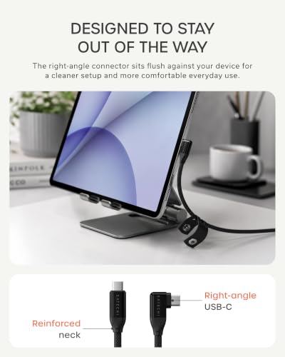Satechi Right Angle USB-C Cable, 240W PD Charging, 3.3 Ft, Braided, Black - size: 1m