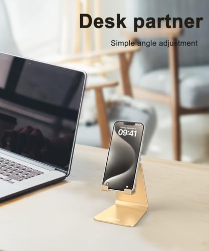 Cell Phone Stand for Desk- Adjustable Phone Stand Holder, Cradle, Dock, Desktop Stand for iPhone 17 16, 15, 14, Plus, Pro, Pro Max, 13 12 X XS,4-8" Phones, Office Accessories (Gold) - color: Gold