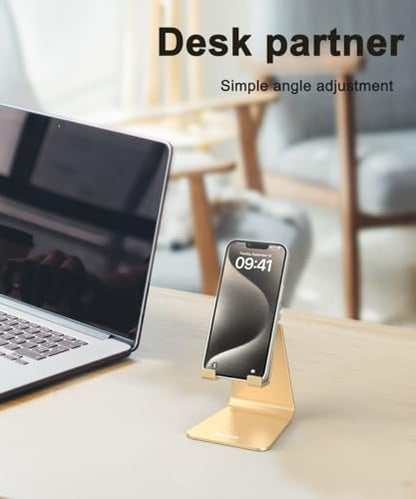 Cell Phone Stand for Desk- Adjustable Phone Stand Holder, Cradle, Dock, Desktop Stand for iPhone 17 16, 15, 14, Plus, Pro, Pro Max, 13 12 X XS,4-8" Phones, Office Accessories (Gold) - color: Gold