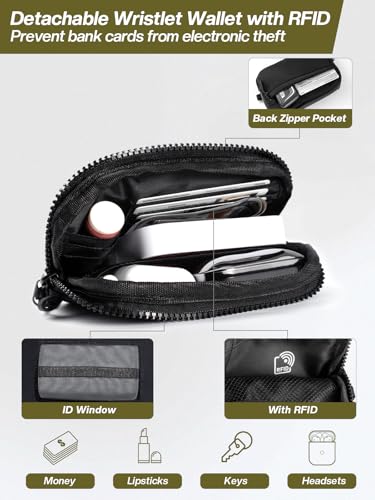Tiostep Clip and Go Strap for Phone with Wallet Crossbody Phone Lanyard Adjustable and Detachable RFID Wristlet Wallet with ID Window and Zippered, Black - color: Black, size: Medium