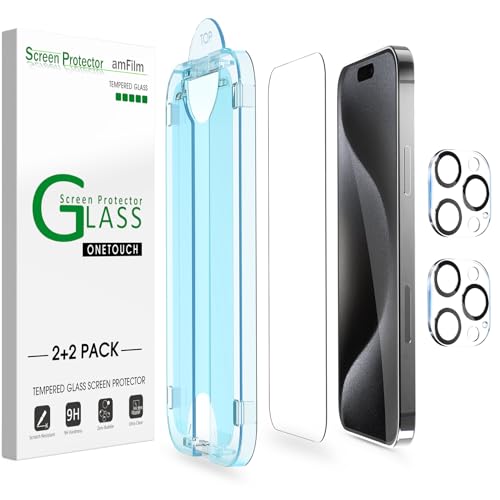 amFilm OneTouch for iPhone 15 Pro Screen Protector 6.1'' Tempered Glass - size: 15P-6.1“