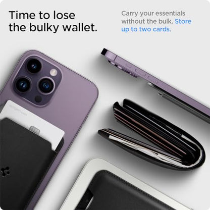 Spigen for MagSafe Wallet, Holds 2 Cards, Strong Magnet, Valentinus MagFit - color: PU Black, size: 2-Cards