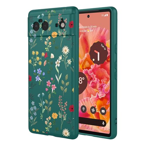 Case for Google 6 Floral Phone Case Soft Touch Liquid Silicone Fluffy Lining Wireless Charging Compatible Protective Phone Cover for Google Pixel 6,Lush Green - color: Lush Green, size: For Google Pixel 6