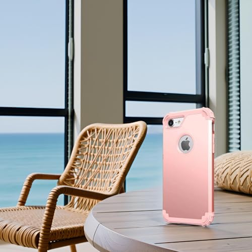 IDweel for iPhone 8 Case with Tempered Glass Screen Protector, for iPhone 7 Case, 3 in 1 Shockproof Slim Hybrid Heavy Duty Hard PC Cover Soft Silicone Bumper Full Body Case, Rose Gold - color: Rose Gold