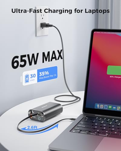 SUPERONE 4-in-1 Retractable Charging Station, 104W GaN Retractable Charger - color: Frosted Black