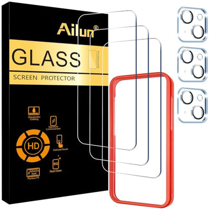 Ailun Screen Protector + Camera Lens Protector for iPhone 15, 3+3 Pack