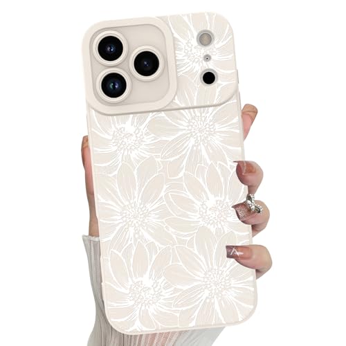 MZELQ for iPhone 17 Pro Case 2025 Sunflowers Floral Pattern -White | Silicone Flowers Cute, Camera Protection Slim Soft Phone Cover for Girls Women - color: White-Sunflower, size: iPhone 17 Pro