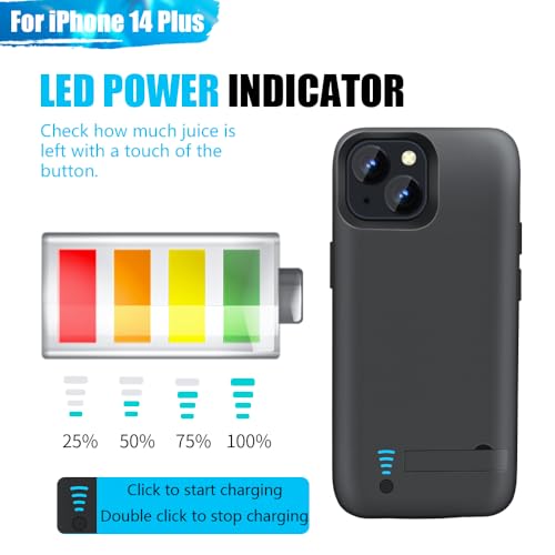 Sitong Battery Case for iPhone 14 Plus, 6000mAh Rechargeable Extended Battery Charging/Charger Case, Add 100% Extra Juice (6.7 Inches) Black