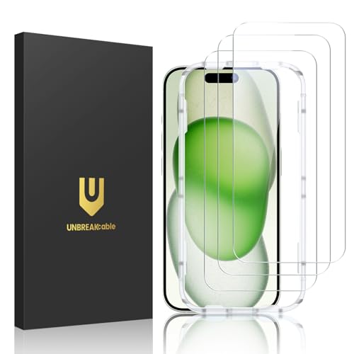 UNBREAKcable 3-Pack Screen Protector for iPhone 15 Plus Tempered Glass | Shatterproof, Easy Install, 9H Hardness, 99.99% HD Clear, Bubble-Free, Anti-Fingerprint, Scratch Resistant, Case Friendly - size: iPhone 15 Plus