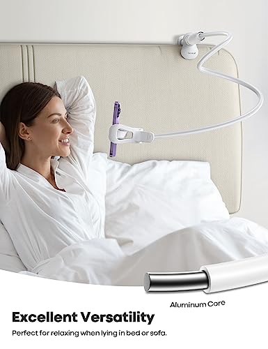 Lamicall Gooseneck Phone Holder for Bed, Stable Flexible Arm Stand for Desk - color: Snow White
