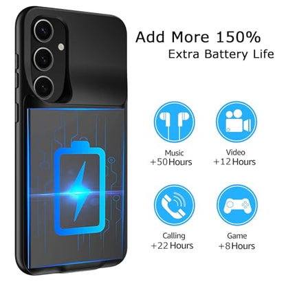 Battery Case for Galaxy S24, Upgraded 10000mAh Battery Pack Rechargeable Charger Case with Wireless Charging Compatible for Galaxy S24 (6.2 inch) External Charging Cover (Black) - size: Galaxy S24