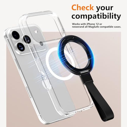 360 Rotation Adjustable Kickstand with Silicone Strap,Dual-Side Magnetic Ring Holder,for MagSafe Magnet, for iPhone 17/16/15/14/13/12 Air/Pro/Pro Max, Pixel 10,Galaxy S25 S24, Black-02 - color: Black-02
