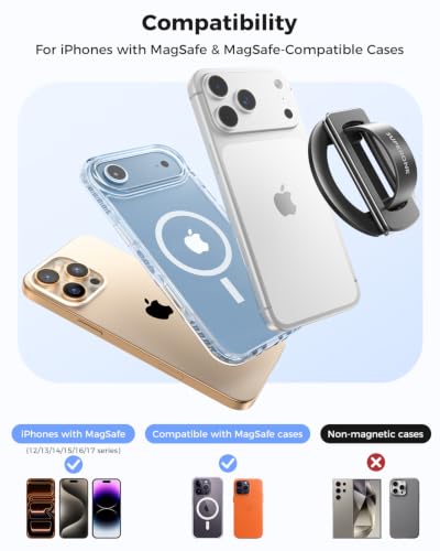 SUPERONE MagSafe Phone Grip, Dual-Fold Silicone Loop Stand for iPhone