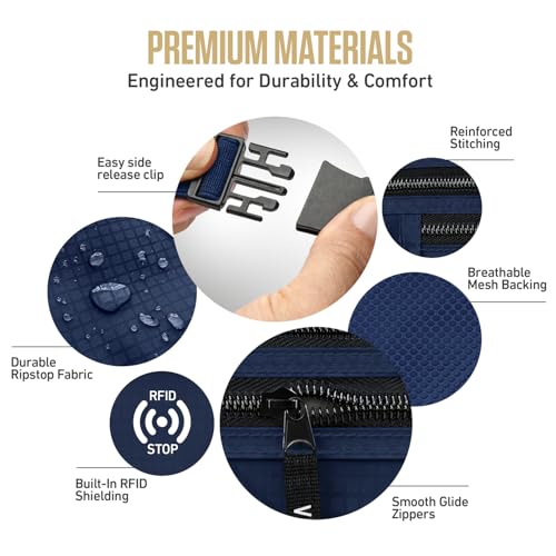 VENTURE 4TH Travel Money Belt, RFID Blocking Passport Holder - Navy Blue - color: Navy Blue