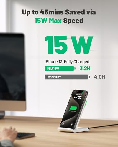 INIU Wireless Charger, 15W Fast Wireless Charging Phone Station with LED - color: White, size: 1 Pack