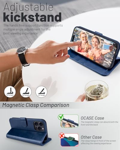 OCASE Compatible with iPhone 16 Pro Wallet Case, PU Leather Flip Folio Case with Card Holders RFID Blocking Kickstand [Shockproof TPU Inner Shell] Phone Cover 6.3 Inch 2024, Blue | Magnetic Flip Folio Cover with RFID Blocking, Card Holders, Shockproof TPU