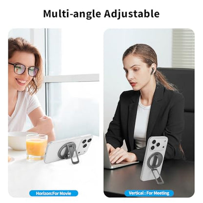 2-in-1 Magnetic Phone Grip & Stand for iPhone 15/16/17 Pro Max,Samsung Galaxy S26 Ultra, Pixel 10 – Hands-Free Holder for TikTok, Netflix, Video Calls, MagSafe Compatible (Gray) - color: Gray