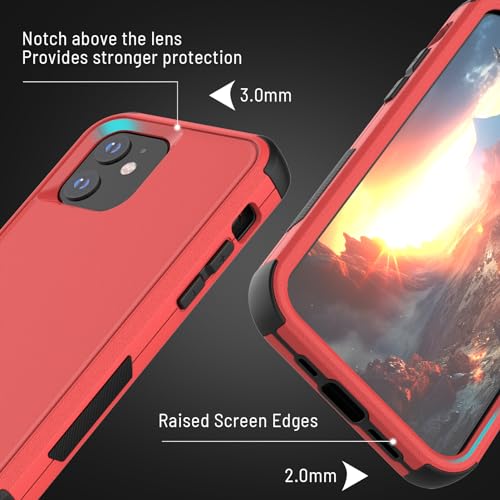 X-belmox Heavy Duty Case for iPhone 12/12 Pro Red/Black Drop Protection | 3-Layers Phone Case with [Tempered Glass Screen Protector] Shockproof Rugged Cover for iPhone 12/iPhone 12 Pro 6.1 Inch - color: Red/Black