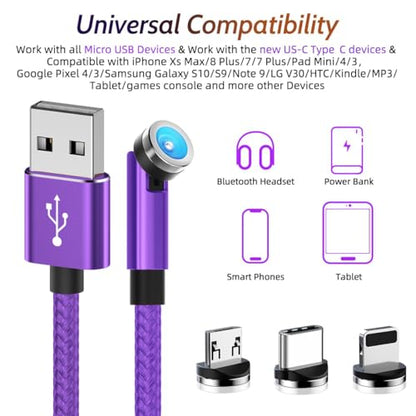 ANMONE Magnetic Charging Cable (540° Rotating 4Pack 3/3/6/6ft Purple) Magnetic Cable Compatible for iPhone,iPad,USB C Smartphone,Android Tablet - color: Tips Rotatable 1/1/2/2m (purple)