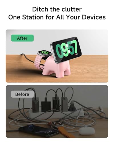 Magnetic Wireless Charging Station, Charger Stand for iPhone Apple Watch - color: Pink