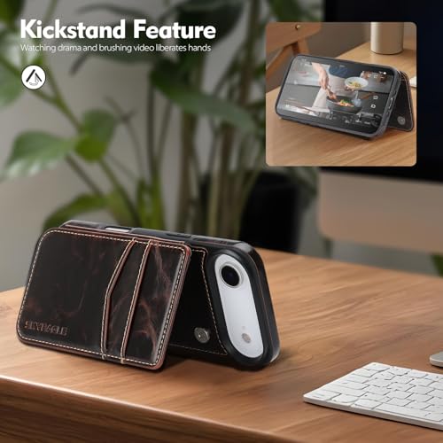 SkyEagle Compatible with MagSafe iPhone 17 Air Case Wallet,Coffee | Magnetic Clasp,RFID Blocking,PU Leather,Flip Folio Shockproof Phone Cover,with Credit Card Slots & Kickstand for Men & Women - color: Coffee, size: iPhone 17 Air - 6.5"