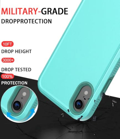 Diverbox for iPhone XR Case [Tempered Glass Screen Protector] [Shockproof] [Dropproof] Heavy Duty Protection Phone Case Cover for Apple iPhone XR (Teal) - color: Teal-2in1