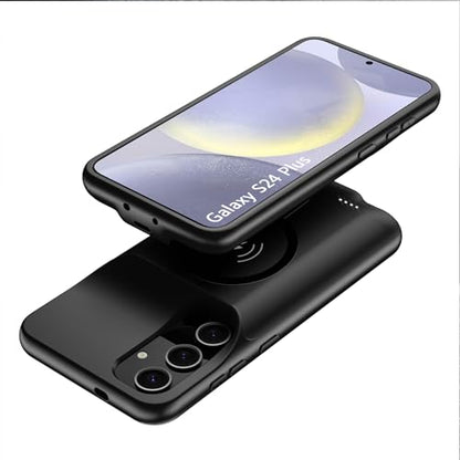 Battery Case for Galaxy S24 Plus, 12000mAh High Capacity Portable Rechargeable Protective Case Support Wireless Charging Compatible with Galaxy S24 Plus (6.7 inch) Extended Battery Charger Cover-Black - size: Galaxy S24 Plus