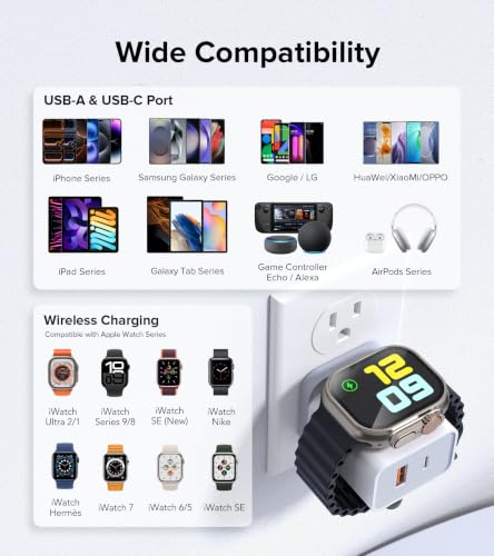 [3 in 1] USB C Charger Block for Apple Watch Charger Magnetic Fast Charging - color: White