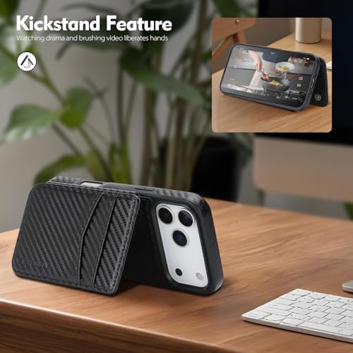 SkyEagle Compatible with MagSafe iPhone 17 Pro Max Case Wallet,Carbon Black | Magnetic Clasp,RFID Blocking,PU Leather,Flip Folio Shockproof Phone Cover,with Credit Card Slots & Kickstand for Men & Women - color: Carbon Black, size: iPhone 17 Pro Max - 6.9