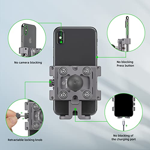 FANAUE Anti-Vibration Motorcycle Phone Mount with 1 Inch Ball Head for RAM Mounts B Size Double Socket Arm and Bike Phone Holder, Aluminum Anti-Theft Phones Clip for 5.5-7" Smartphone